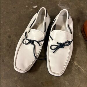 Salvatore Ferragamo White and Navy Boat Shoes